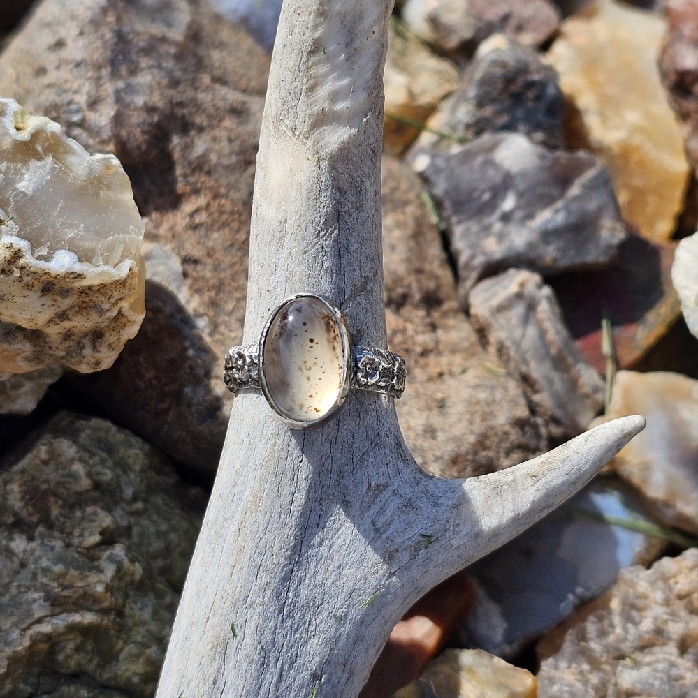 .925 Sterling and Moss Agate Ring